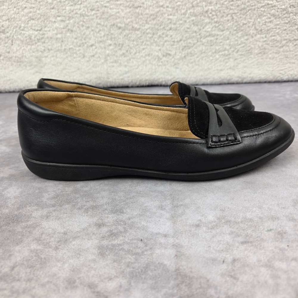 Naturalizer Womens Black Leather Suede Penny Loafers Flats 9M S1811